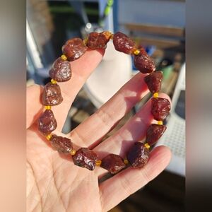 136 Elegant Red amber Beaded Bracelet, raw genuine red amber